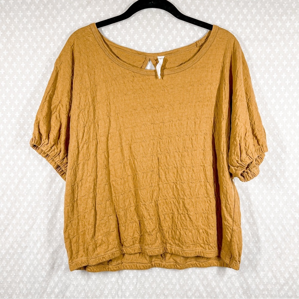 Anthropologie Daily Practice Brown Crinkle Short Sleeve Top